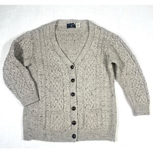 The Irish Store Women’s Cardigan Sz L-XL Fisherman Merino Wool Chunky Cable Knit